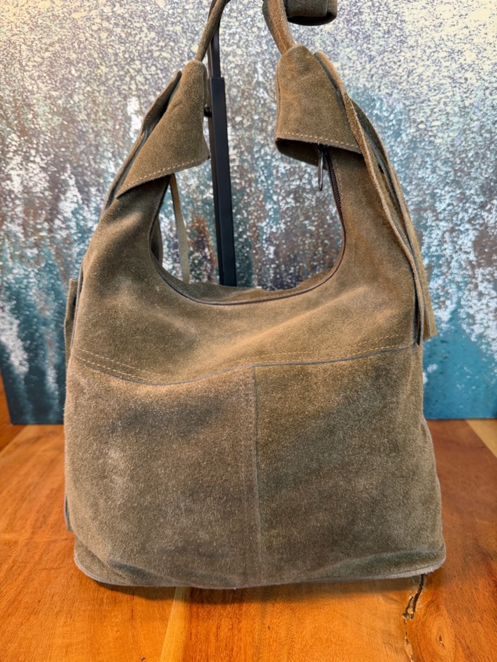 Vintage Boho Western Suede Leather Fringe Shoulder Bag Olive Green - Picture 4 of 17